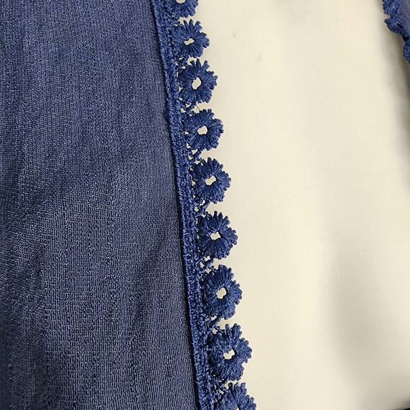 Steve Madden Cover Up Sheer Lace Inset Blue Kimono One Size Fringe Beach Swim - Picture 7 of 12